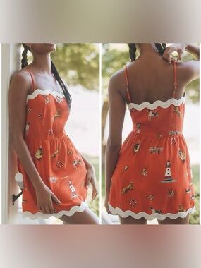 NWT Anthropologie Celandine Linen Blend Scalloped Mini Dress - red - XL